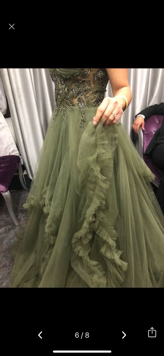 Straplez Uzun Haki Kına Elbisesi - Görsel 3