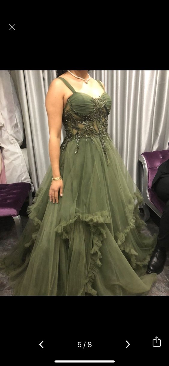 Straplez Uzun Haki Kına Elbisesi - Görsel 4