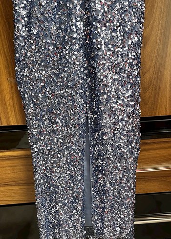 Payetli Mavi Uzun Abiye Elbise - Görsel 7