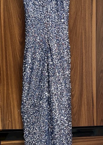 Payetli Mavi Uzun Abiye Elbise - Görsel 4