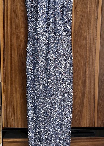 Payetli Mavi Uzun Abiye Elbise - Görsel 3