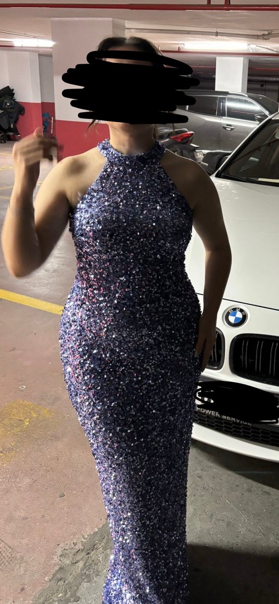 Payetli Mavi Uzun Abiye Elbise - Görsel 2