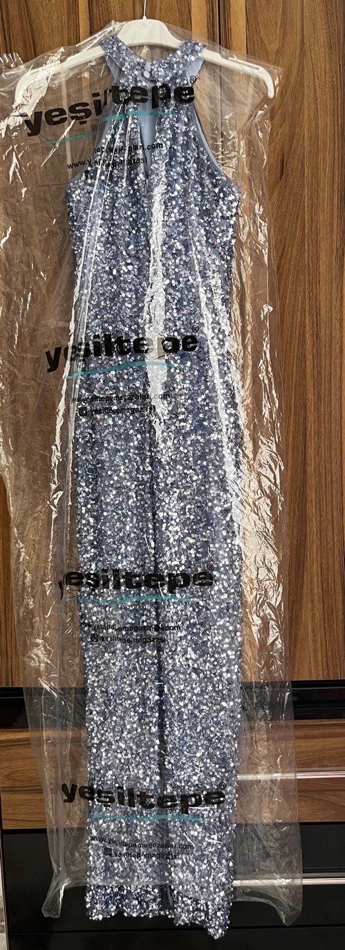 Payetli Mavi Uzun Abiye Elbise - Görsel 5