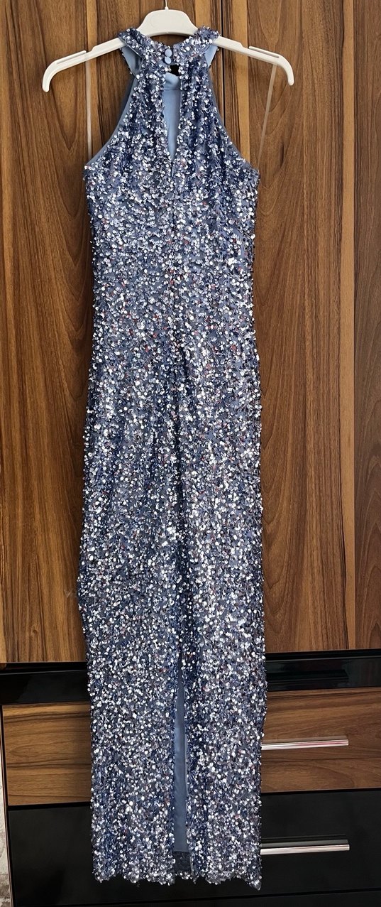 Payetli Mavi Uzun Abiye Elbise - Görsel 4