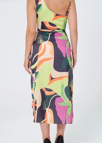 Renkli Drapeli Uzun Kalem Elbise - Görsel 3