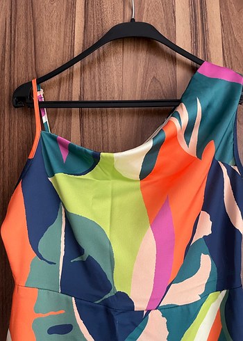 Renkli Drapeli Uzun Kalem Elbise - Görsel 5