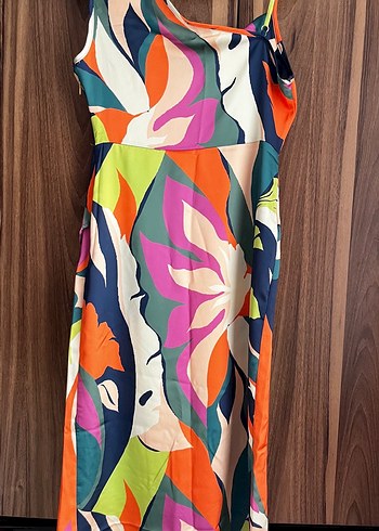 Renkli Drapeli Uzun Kalem Elbise - Görsel 6