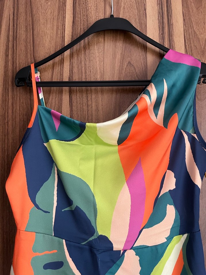 Renkli Drapeli Uzun Kalem Elbise - Görsel 5