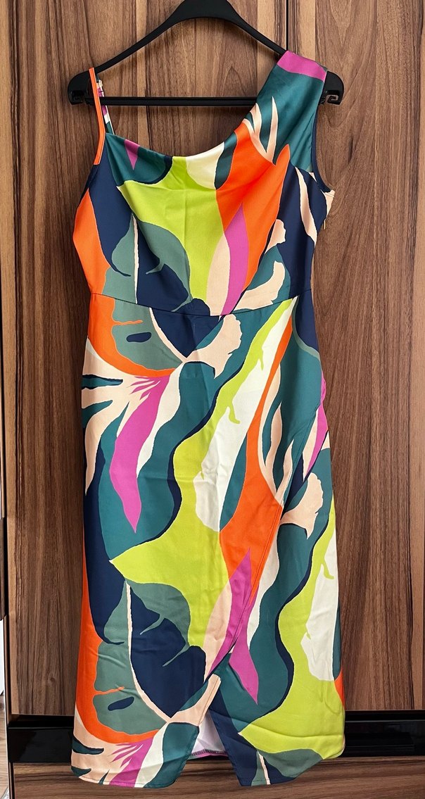 Renkli Drapeli Uzun Kalem Elbise - Görsel 4