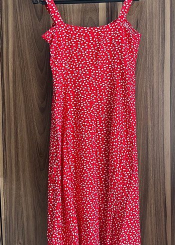 Kırmızı Desenli Uzun Elbise - Görsel 4