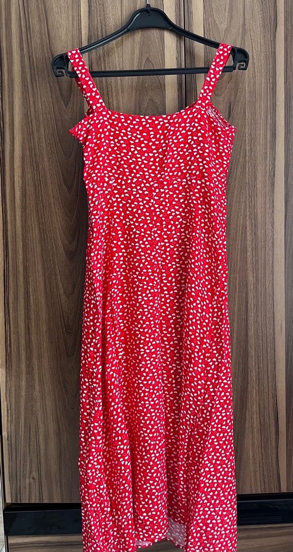 Kırmızı Desenli Uzun Elbise - Görsel 4