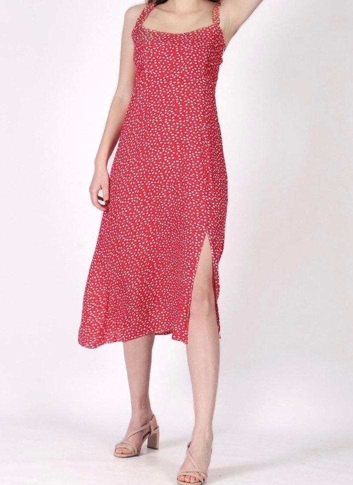 Kırmızı Desenli Uzun Elbise - Görsel 5