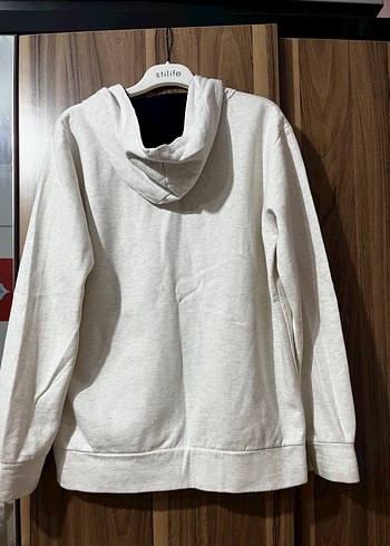 Kapüşonlu Fermuarlı Beyaz Hırka - Görsel 2