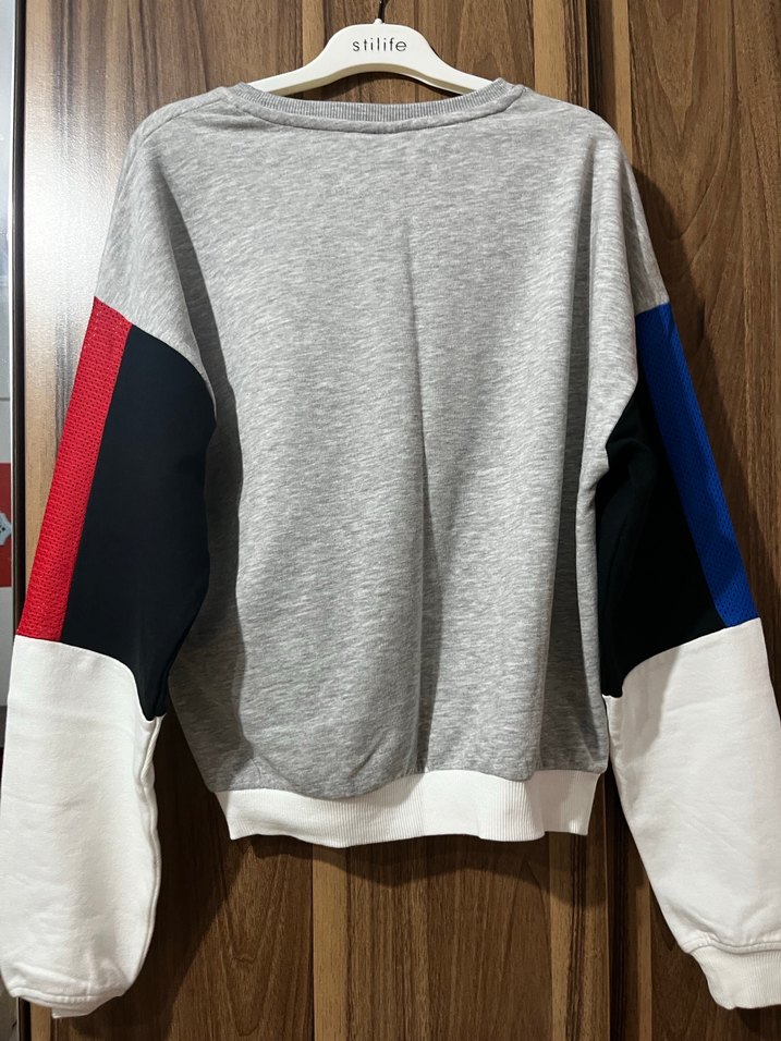 Gri Oversize Baskılı Kadın Sweatshirt - Görsel 2