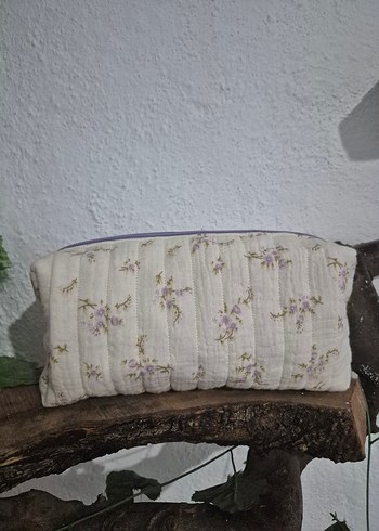 müslin kumaştan elyaflı fermuarlı makyaj cantası - Görsel 3