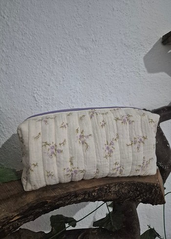 müslin kumaştan elyaflı fermuarlı makyaj cantası - Görsel 4