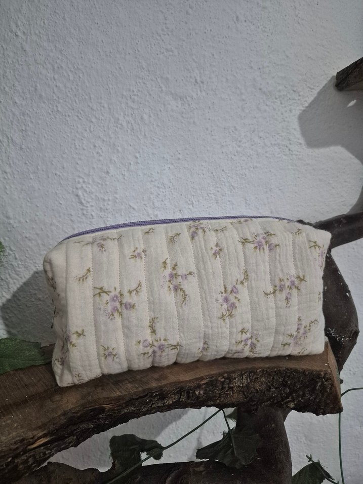 müslin kumaştan elyaflı fermuarlı makyaj cantası - Görsel 4