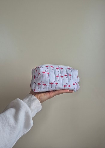 flamingo desenli Fermuarlı 2li Makyaj Çantası - Görsel 3