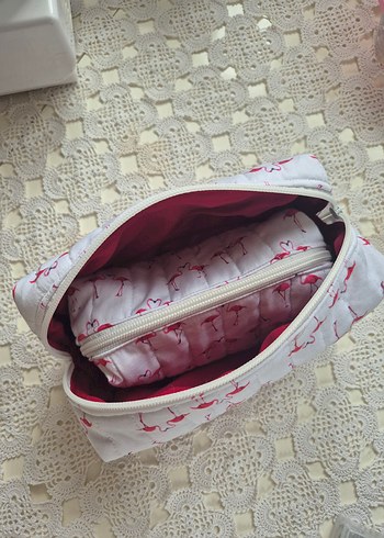 flamingo desenli Fermuarlı 2li Makyaj Çantası - Görsel 4