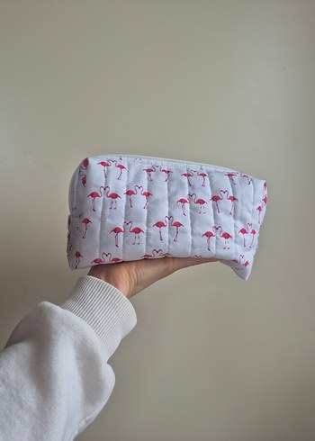 flamingo desenli Fermuarlı 2li Makyaj Çantası - Görsel 2