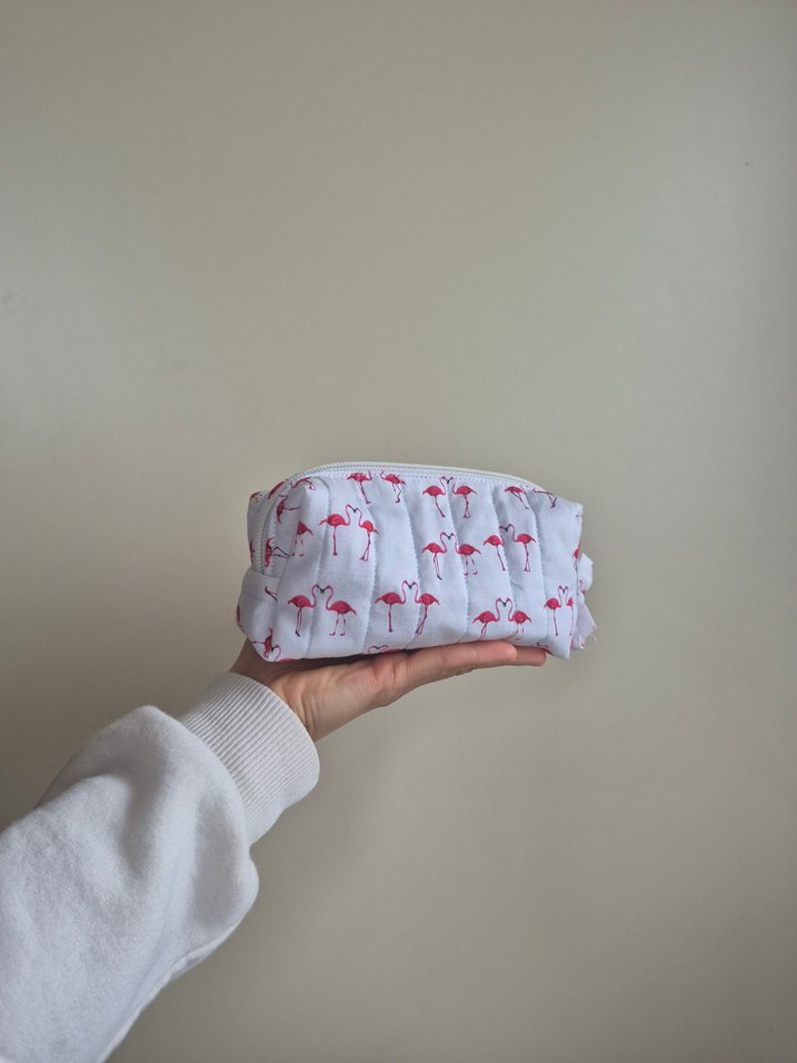 flamingo desenli Fermuarlı 2li Makyaj Çantası - Görsel 3