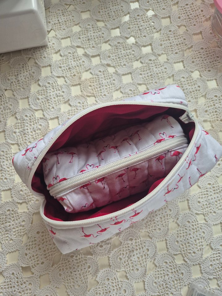 flamingo desenli Fermuarlı 2li Makyaj Çantası - Görsel 4