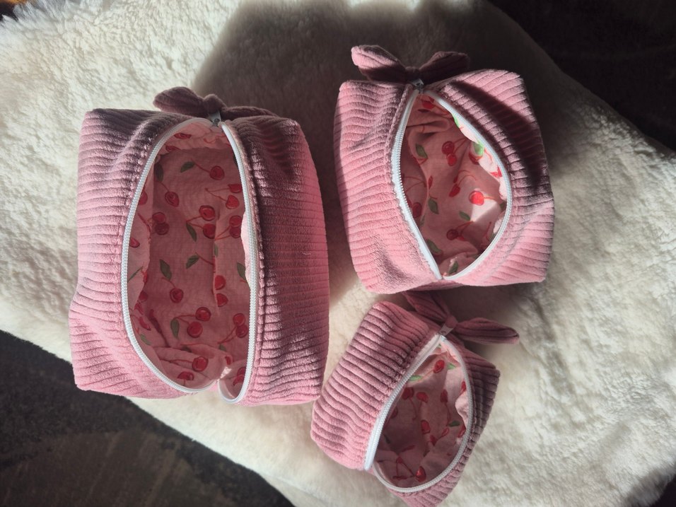 pembe kadife 3lü Kadın Makyaj Çantası - Görsel 4