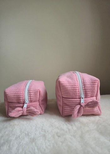 Fermuarlı Pembe kadife Kadın Makyaj Çantası - Görsel 2