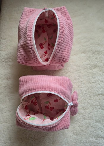 Fermuarlı Pembe kadife Kadın Makyaj Çantası - Görsel 3