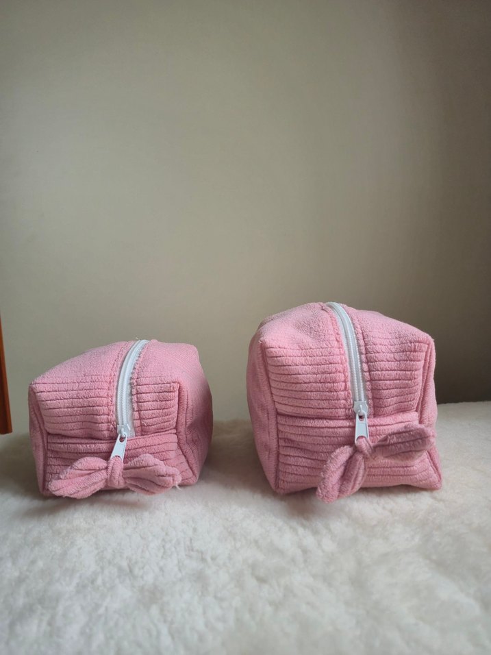 Fermuarlı Pembe kadife Kadın Makyaj Çantası - Görsel 2