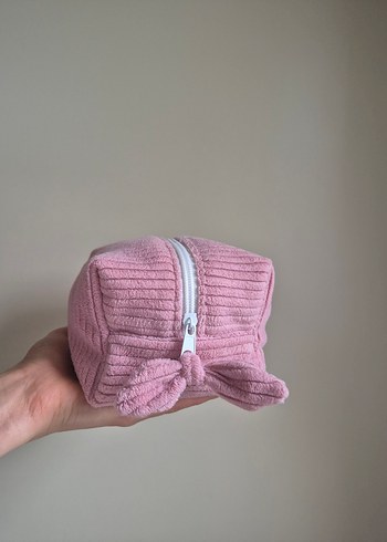 kadife pembe makyaj çantası - Görsel 2