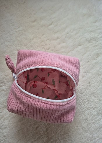 kadife pembe makyaj çantası - Görsel 5