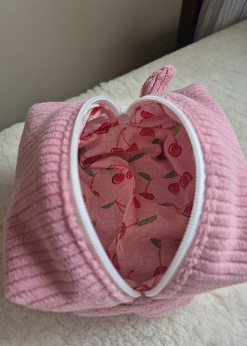 kadife pembe makyaj çantası - Görsel 6