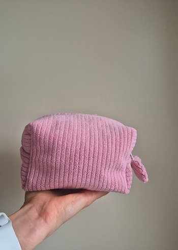 kadife pembe makyaj çantası - Görsel 4