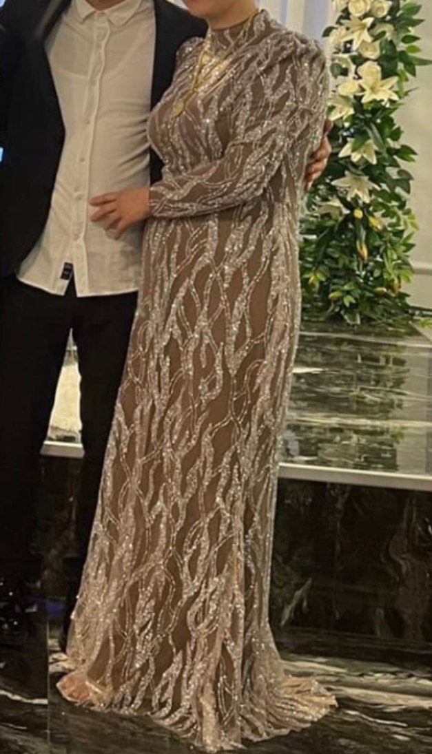 Uzun Kollu Vizon Taşlı Abiye - Görsel 2