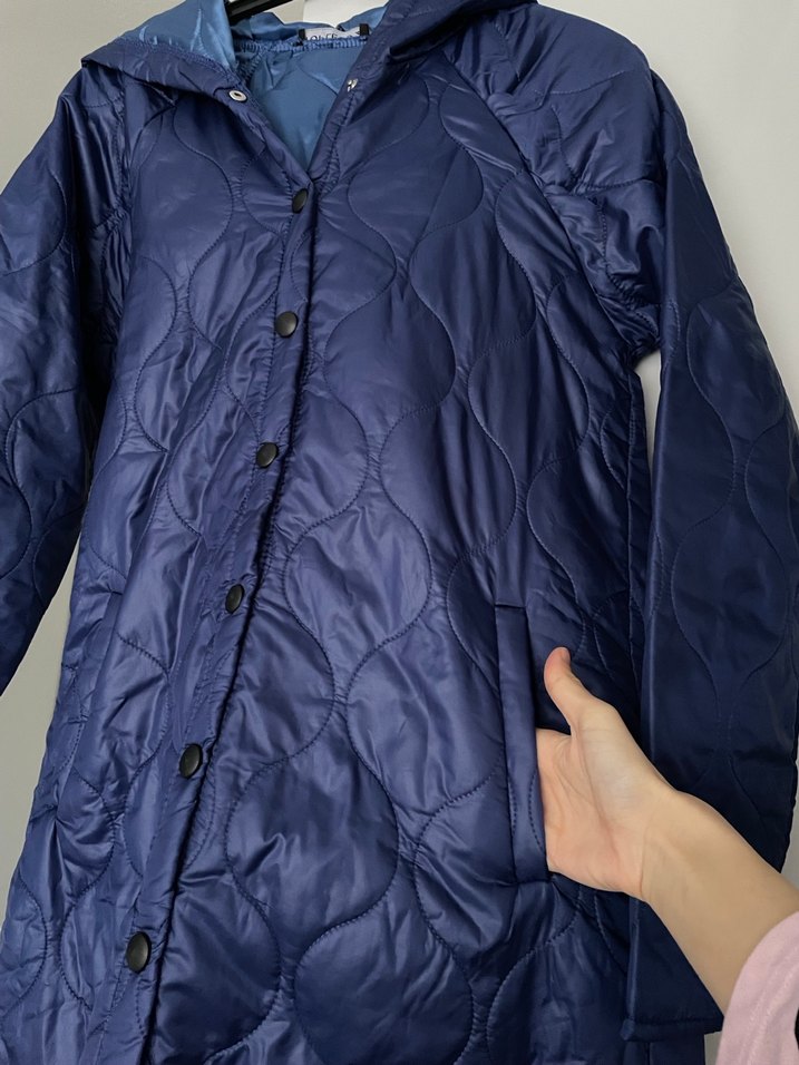 Düğmeli Lacivert Uzun Kadın Mont - Görsel 2