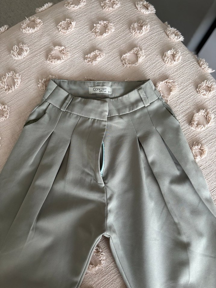 Kadın Mint Yelili Midi Kumaş Pantolon - Görsel 2