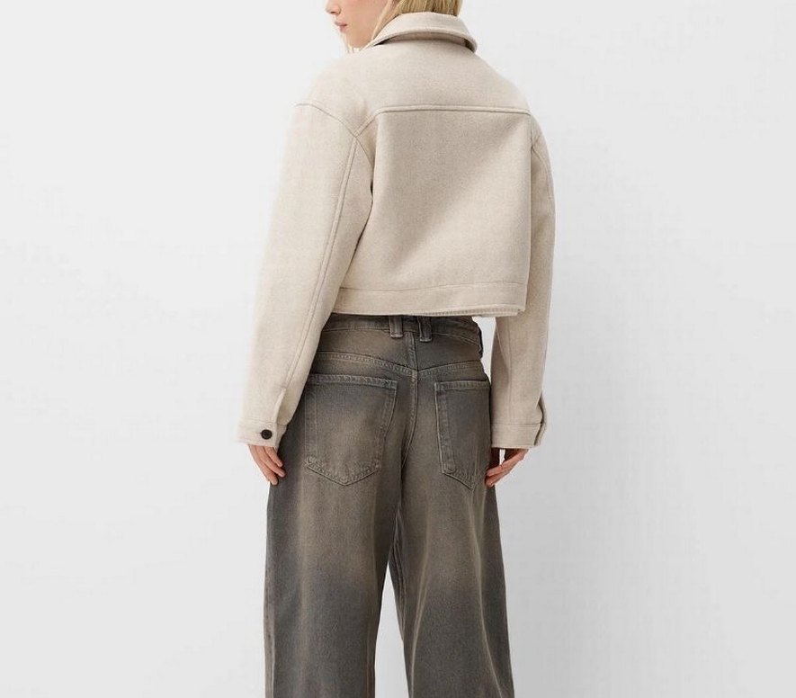 Bershka Krem Yumuşak Crop Ceket - Görsel 2