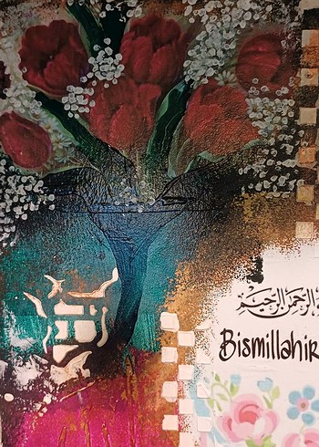 Çiçekli ve Yazılı Çok Renkli Tablo - Görsel 2