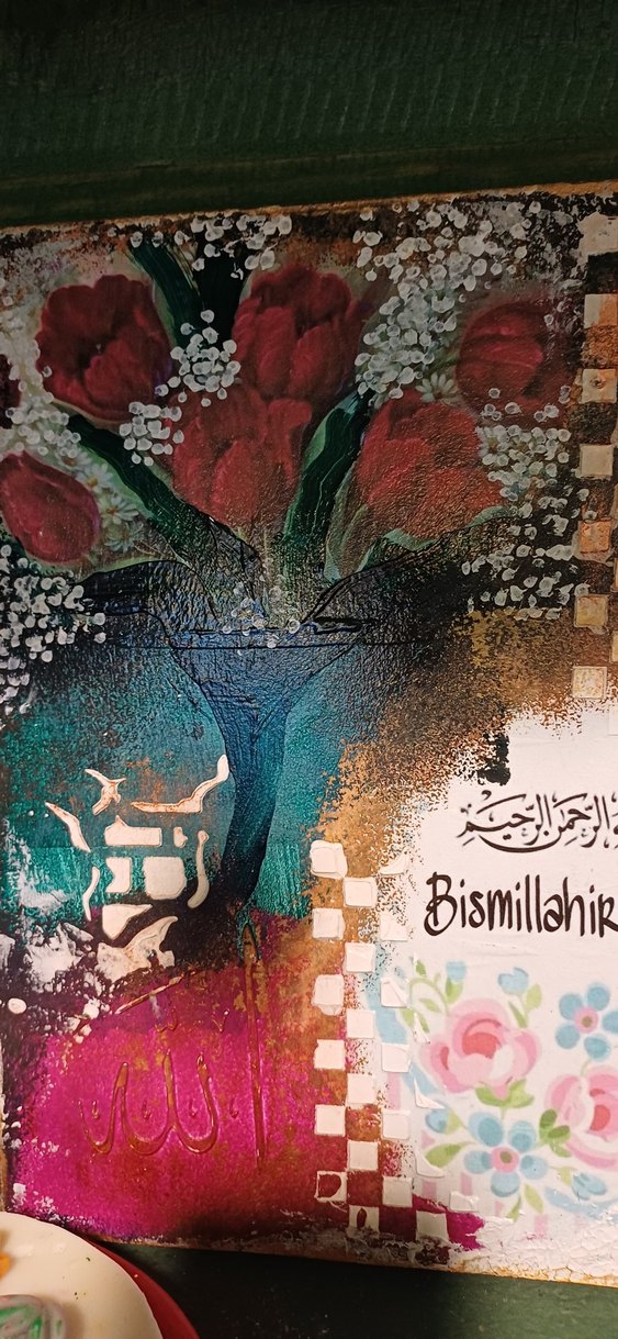 Çiçekli ve Yazılı Çok Renkli Tablo - Görsel 2