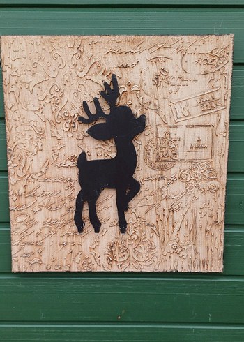 Kahverengi Ahşap Geyik Figürlü Tasarım tablo - Görsel 2