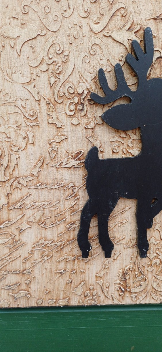 Kahverengi Ahşap Geyik Figürlü Tasarım tablo - Görsel 3