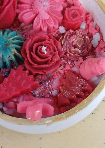 Renkli Dekoratif Pembe /Kırmızı Mum Seti - Görsel 3