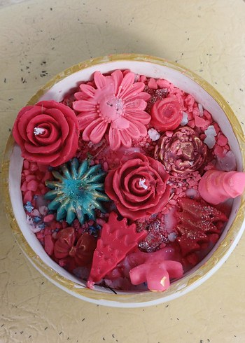 Renkli Dekoratif Pembe /Kırmızı Mum Seti - Görsel 5