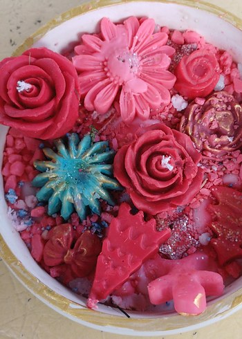 Renkli Dekoratif Pembe /Kırmızı Mum Seti - Görsel 4