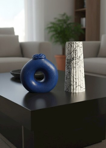 Lacivert Delikli Dekoratif Vazo (ikili set) - Görsel 2