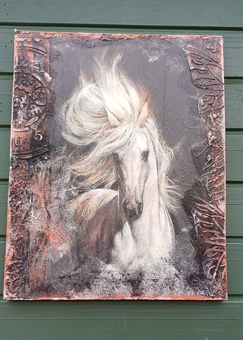 Parlak Beyaz At Temalı tasarım Tablo - Görsel 3