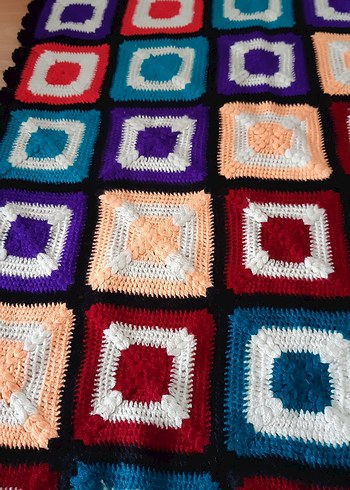 Çok Renkli Kareli El Örgüsü Seccade - Görsel 2