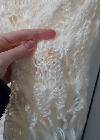 Vintage Örgü Detaylı Beyaz Kadın Omuz Şalı - Görsel 4