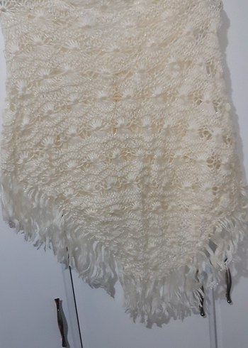 Vintage Örgü Detaylı Beyaz Kadın Omuz Şalı - Görsel 3
